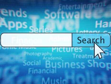 Search and SEO on blue background