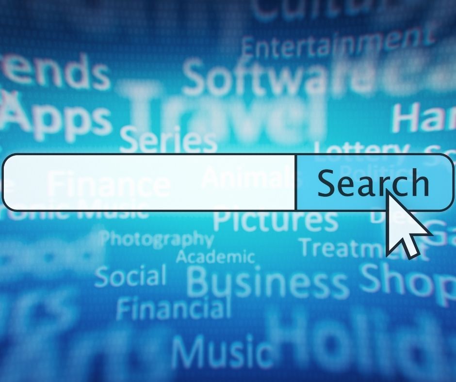 Search and SEO on blue background